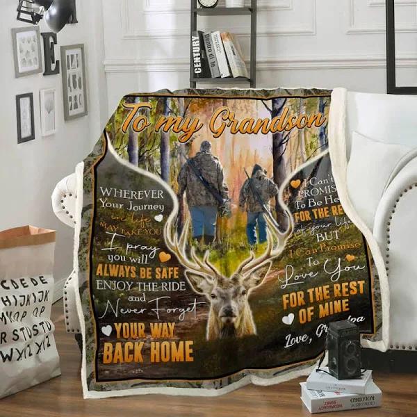 To My Grandson. Never Forget Your Way Back Home. Deer Sofa Throw Blanket  1640245396844.jpg