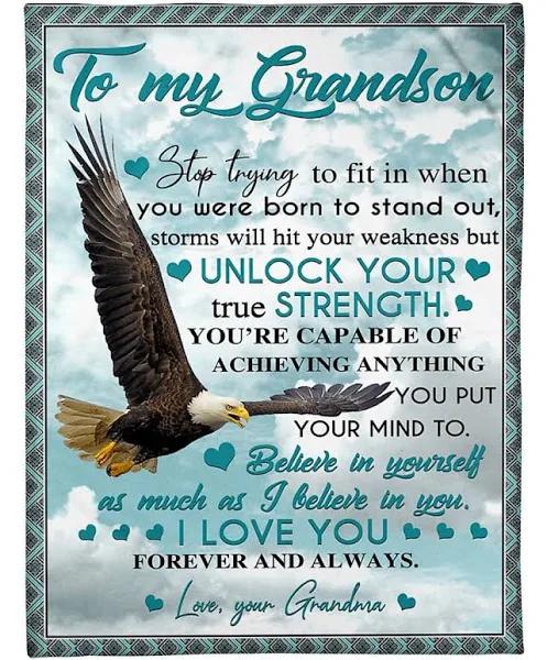 To My Grandson Stop Trying To Fit In When You Were Born To Stand Out Eagle Blanket 1640246167498.jpg