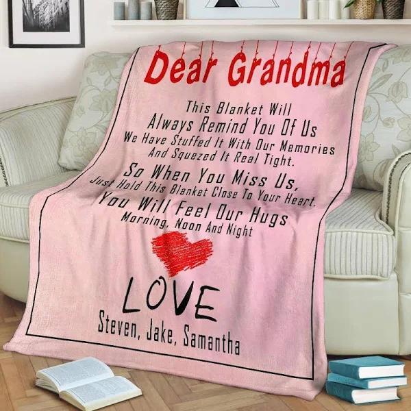 To My Grandma With Nickname of Your Grandma You Will Feel Our Hug Christmas With Kid's Names Blanket 1640339573102.jpg