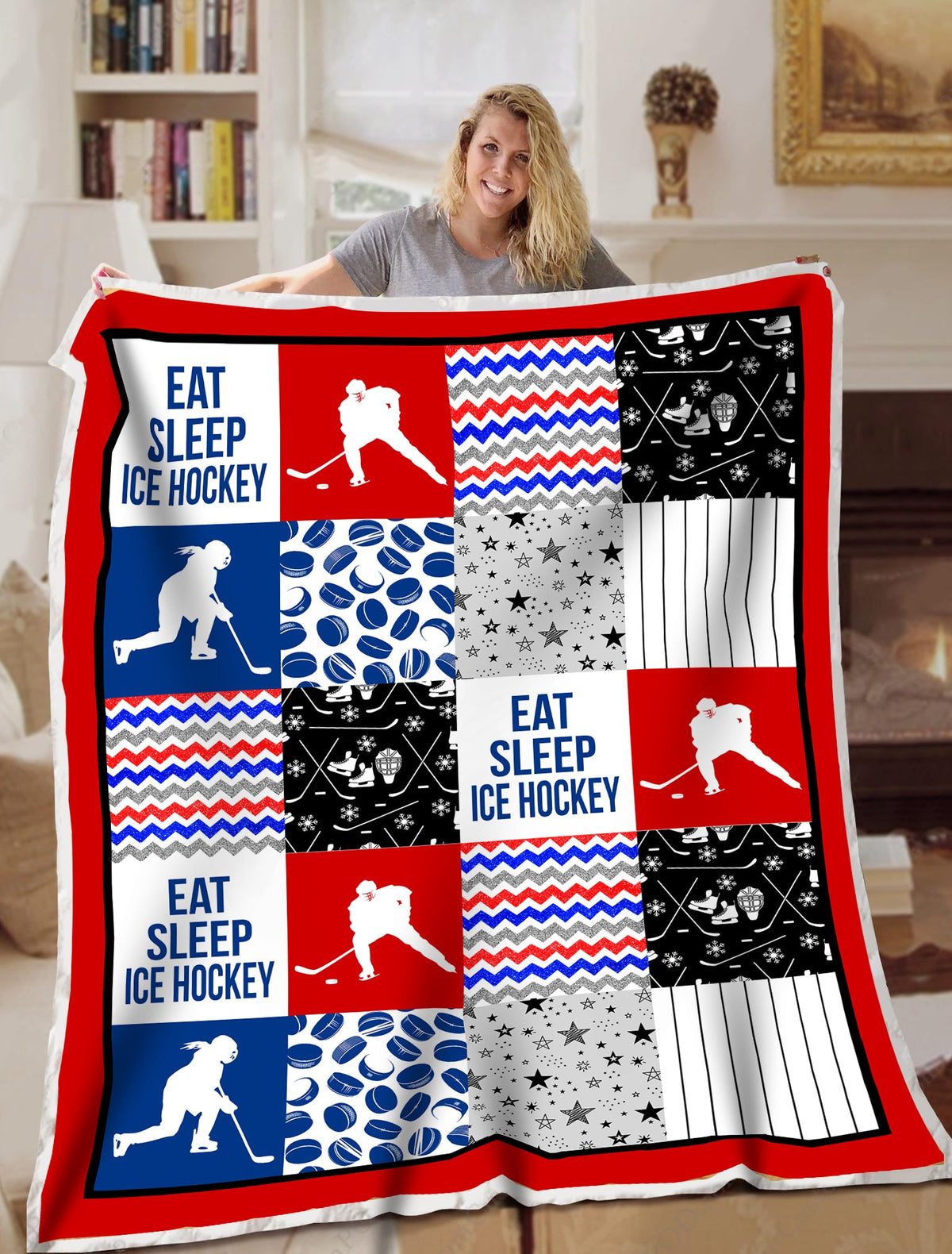 Ice Hockey Shape Pattern Red Blue Blanket Gift For Hockey Lovers Birthday Gift Home Decor Bedding Couch Sofa Soft And Comfy Cozy 1640848113548.jpg