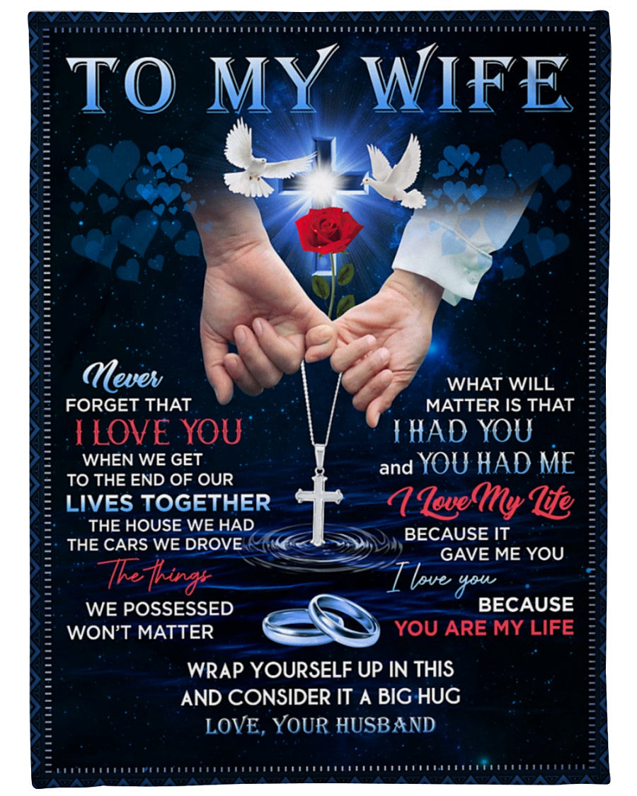 To My Wife Personalized Blankets With Name-gifts For Wife Birthday Valentines Day-you Are My Lify Hand In Hand Cross Dove 1640937154500.jpg