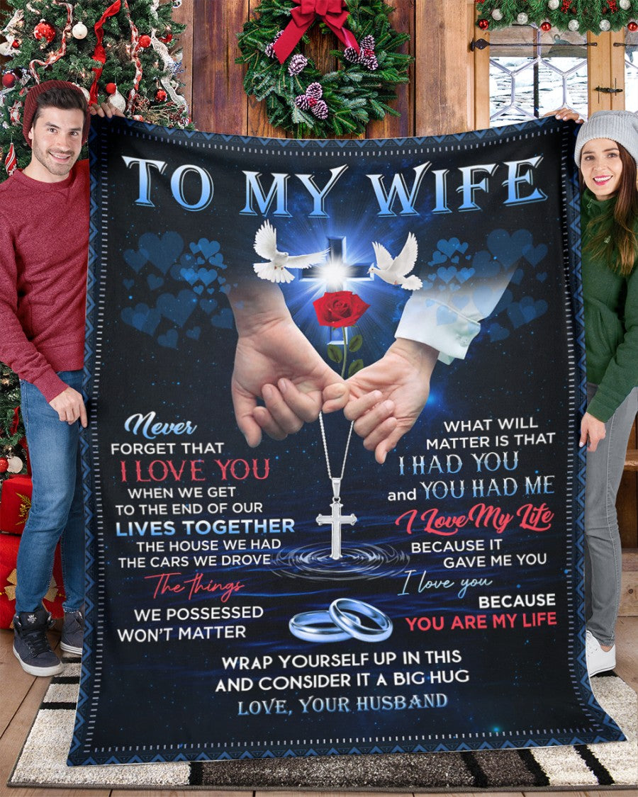 To My Wife Personalized Blankets With Name-gifts For Wife Birthday Valentines Day-you Are My Lify Hand In Hand Cross Dove 1640937155006.jpg