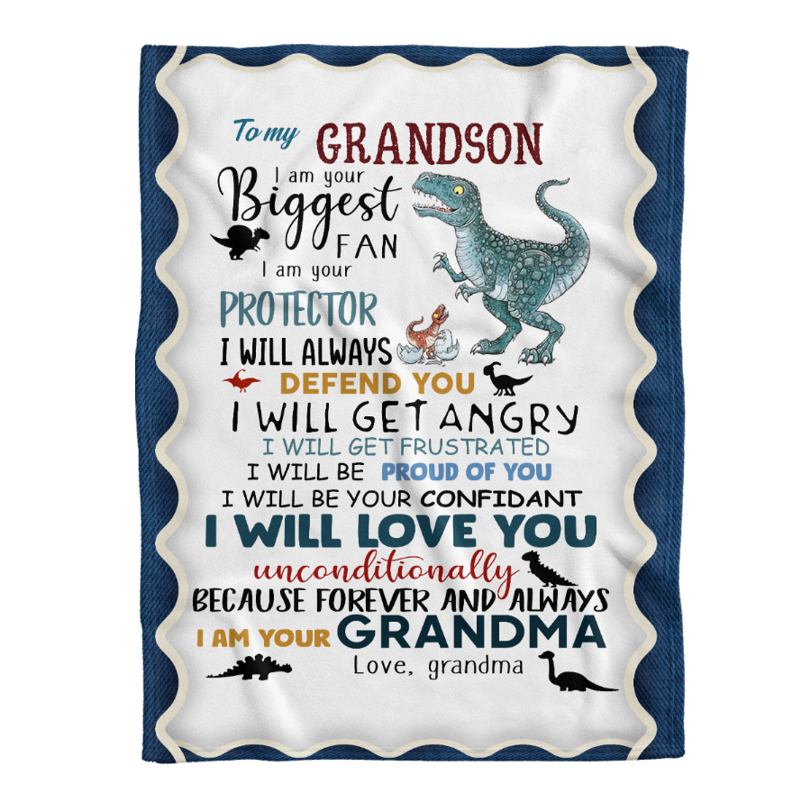 Gift For Grandson Blanket, To My Grandson I Am Your Biggest Fan Letter Dinosaur - Love From Grandma 1641281920659.png