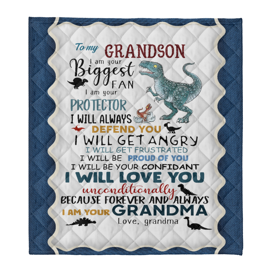 Gift For Grandson Blanket, To My Grandson I Am Your Biggest Fan Letter Dinosaur - Love From Grandma 1641281926499.png