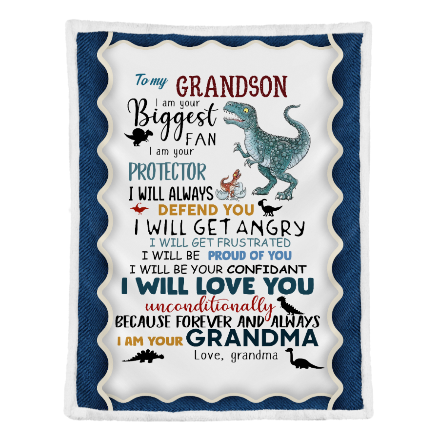 Gift For Grandson Blanket, To My Grandson I Am Your Biggest Fan Letter Dinosaur - Love From Grandma 1641281930058.png