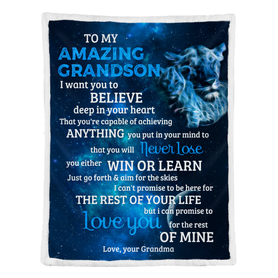 Gift For Grandson Blanket, Lion To My Amazing Grandson I Want You To Believe Deep In Your Heart - Love From Grandma 1641351068651.png