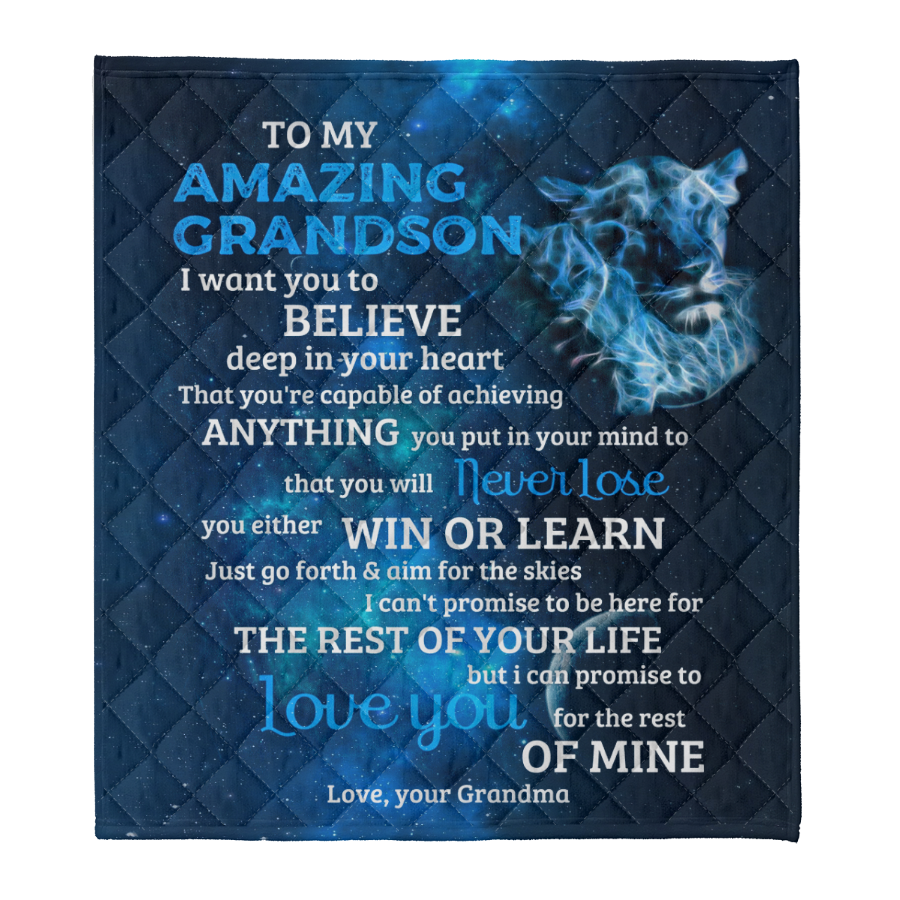 Gift For Grandson Blanket, Lion To My Amazing Grandson I Want You To Believe Deep In Your Heart - Love From Grandma 1641351074035.png