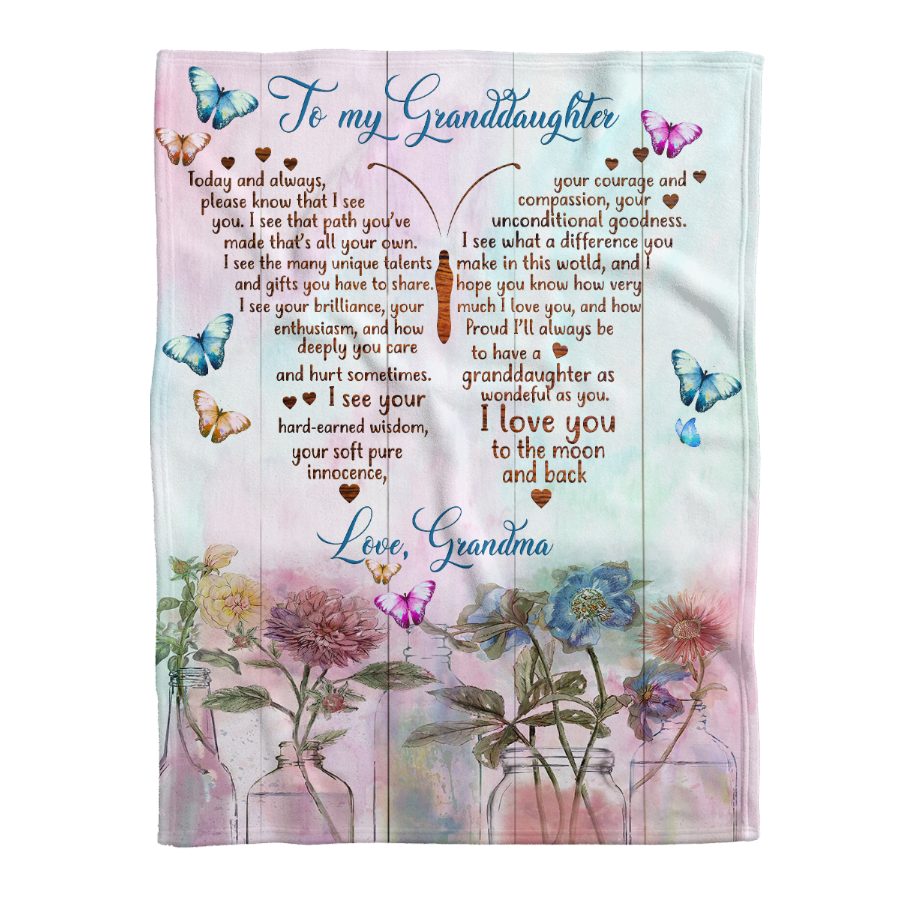 Gift For Granddaughter Blanket, Butterfly Flower To My Granddaughter I Love You To The Moon And Back - Love From Grandma 1641351649754.png