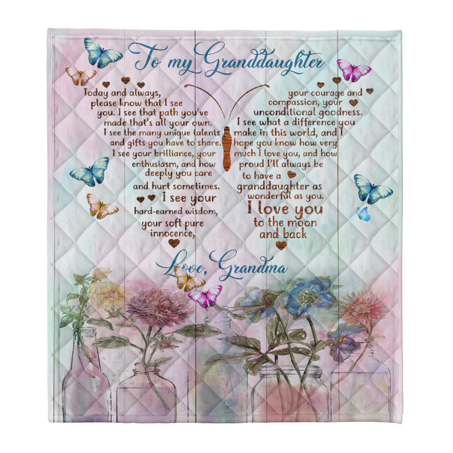 Gift For Granddaughter Blanket, Butterfly Flower To My Granddaughter I Love You To The Moon And Back - Love From Grandma 1641351657936.png