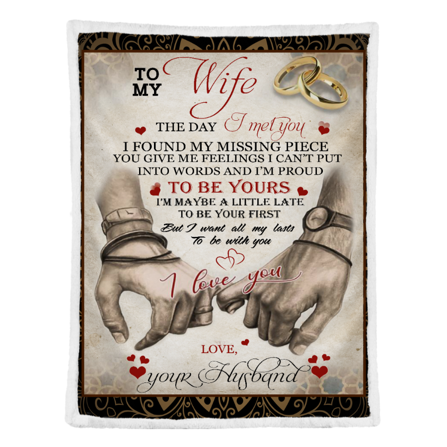 GIft For Wife Blanket, To My Wife I Love You Rings Hand In Hand Fleece Blanket 1641367751605.png