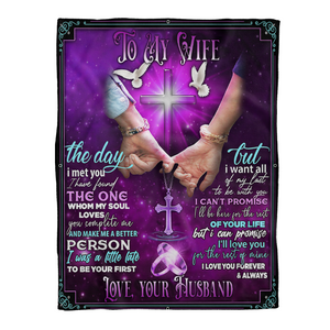 Gift For Wife Blanket, To My Wife The Day I Met You Purple Blanket, Cross And Doves, Hand In Hand - Love From Husband 1641436898376.png