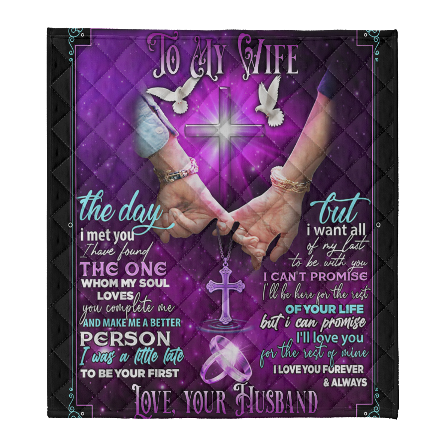 Gift For Wife Blanket, To My Wife The Day I Met You Purple Blanket, Cross And Doves, Hand In Hand - Love From Husband 1641436905275.png