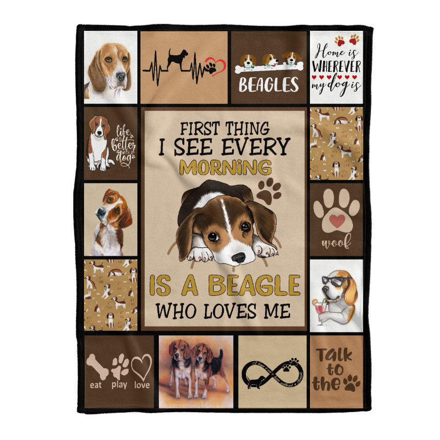 First Thing I See Every Morning Is A Beagle Who Loves Me Fleece Blanket Gift For Dog Lovers Home Decor Bedding Couch Sofa Soft And Comfy Cozy 1641444386073.png