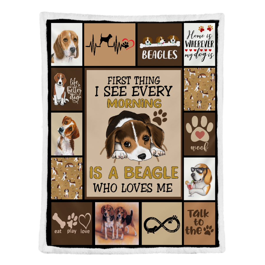First Thing I See Every Morning Is A Beagle Who Loves Me Fleece Blanket Gift For Dog Lovers Home Decor Bedding Couch Sofa Soft And Comfy Cozy 1641444390372.png