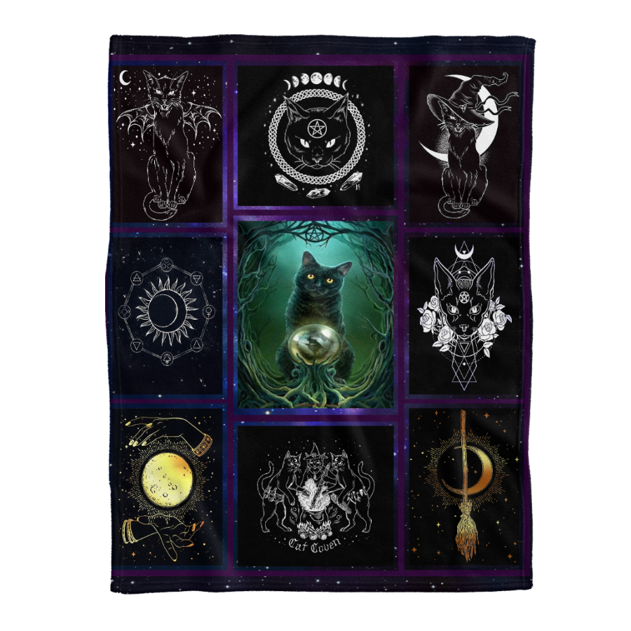Black Cat Witch Fleece Blanket - Quilt Blanket 1641455501052.png