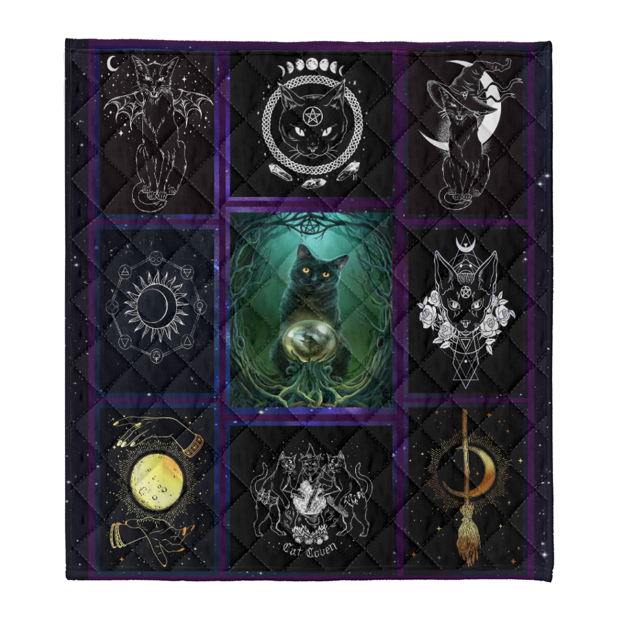 Black Cat Witch Fleece Blanket - Quilt Blanket 1641455503913.png