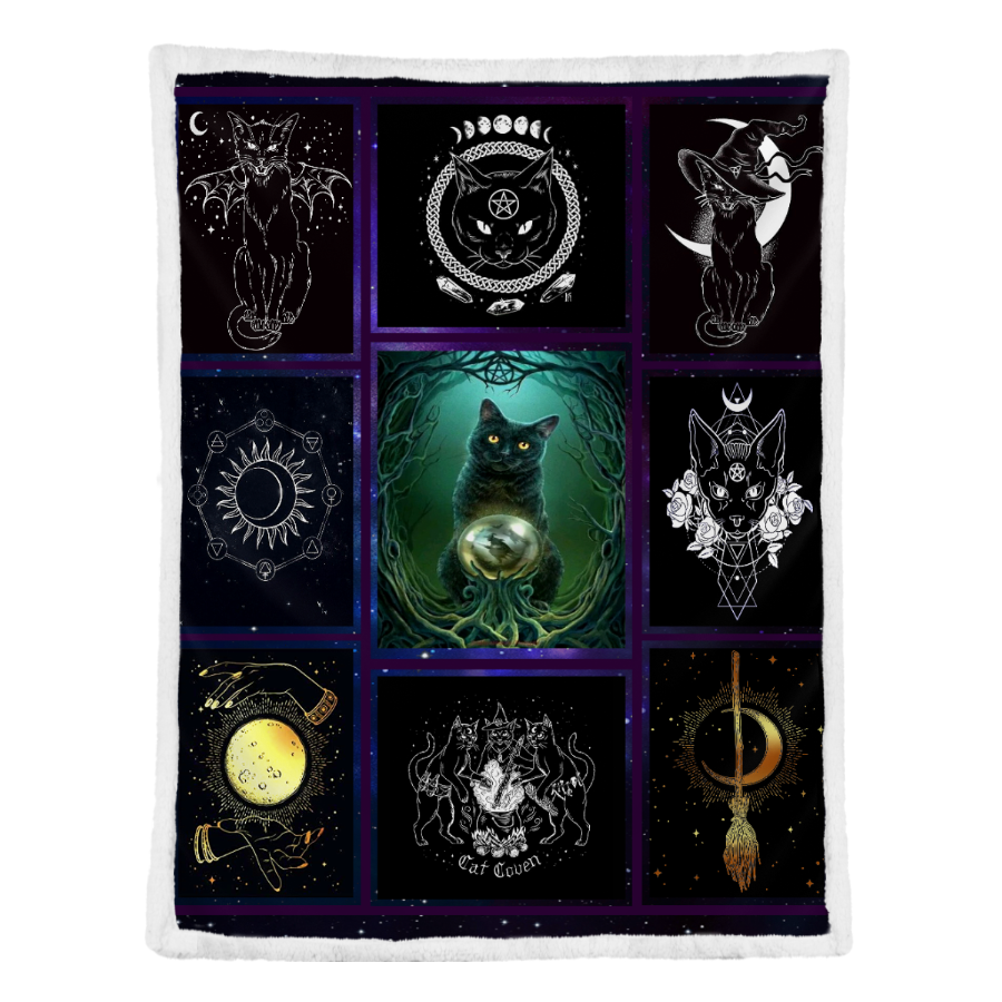 Black Cat Witch Fleece Blanket - Quilt Blanket 1641455506290.png