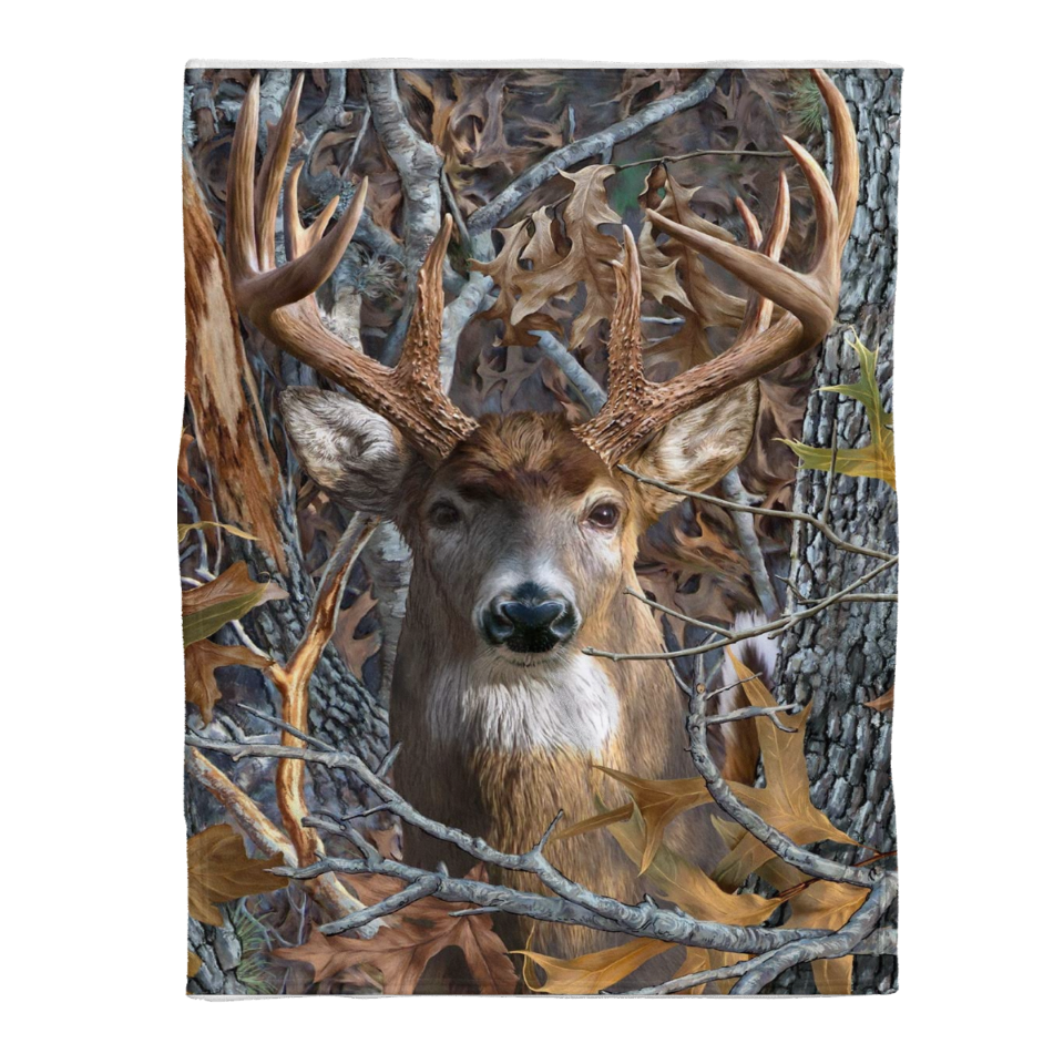 Deer Hunting Blanket, White Tailed Deer Gift Fleece Blanket 1641459202411.png