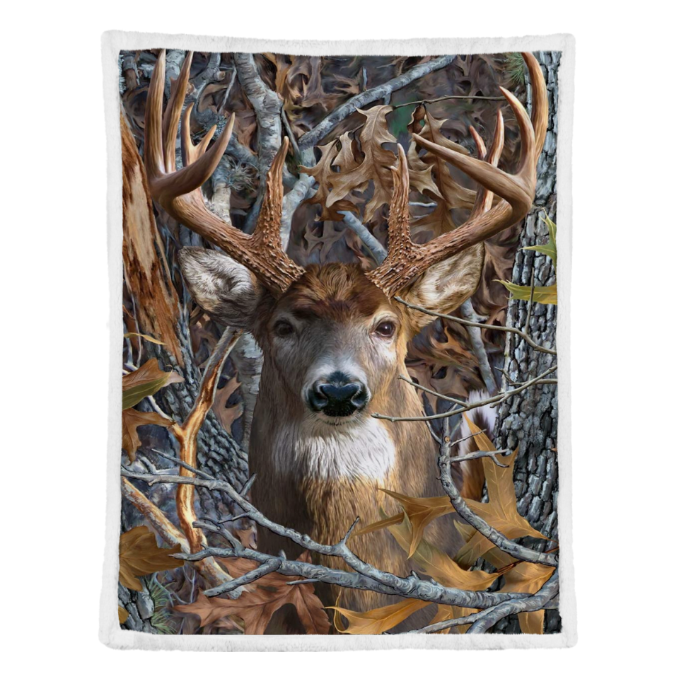 Deer Hunting Blanket, White Tailed Deer Gift Fleece Blanket 1641459209569.png