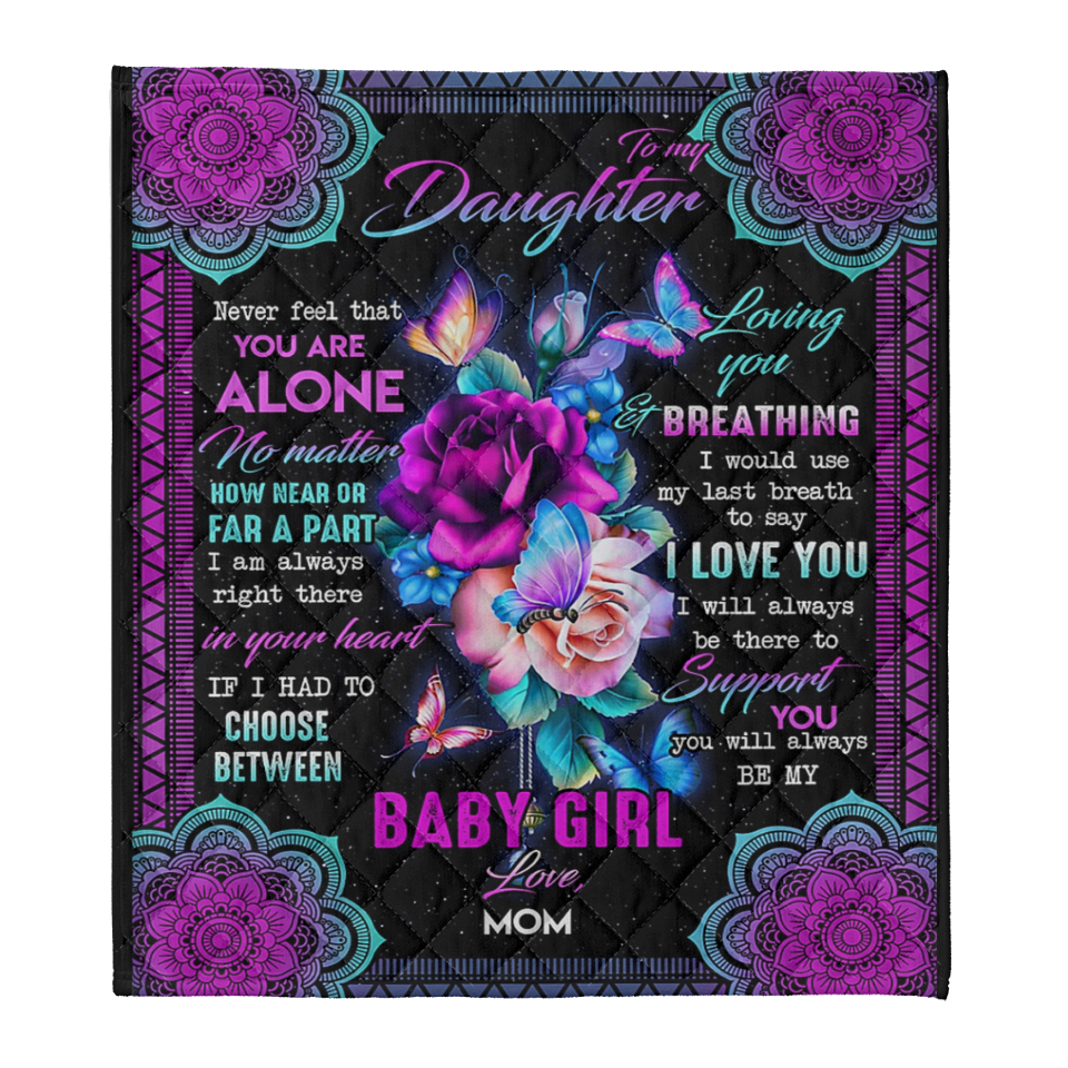 Gift For Daughter Blanket, Butterfly And Rose Mandala To My Daughter Never Feel That You Are Alone - Love From Mom 1641526738047.png