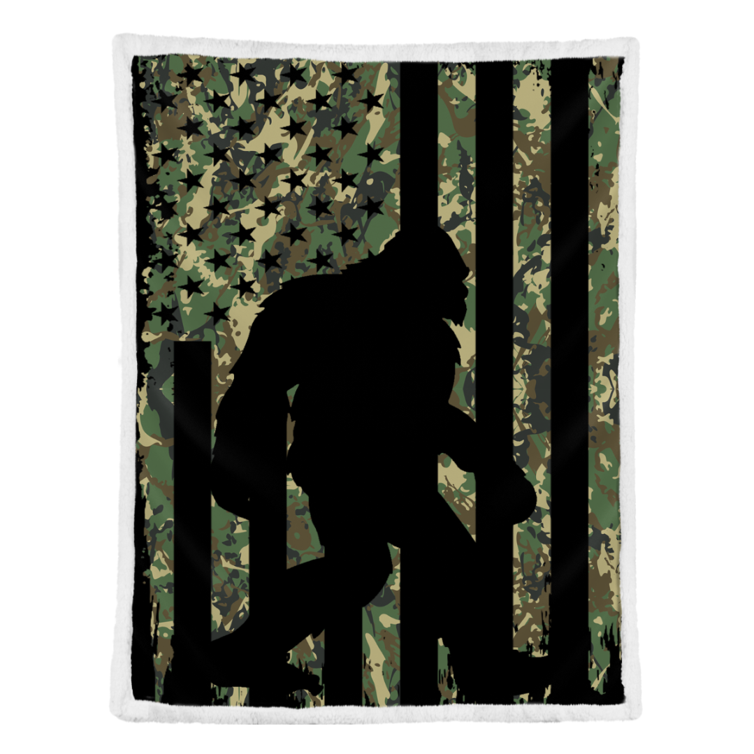 Bigfoot Blanket, Bigfoot I Believe Sasquatch Patriot American Flag Blanket 1641527983715.png