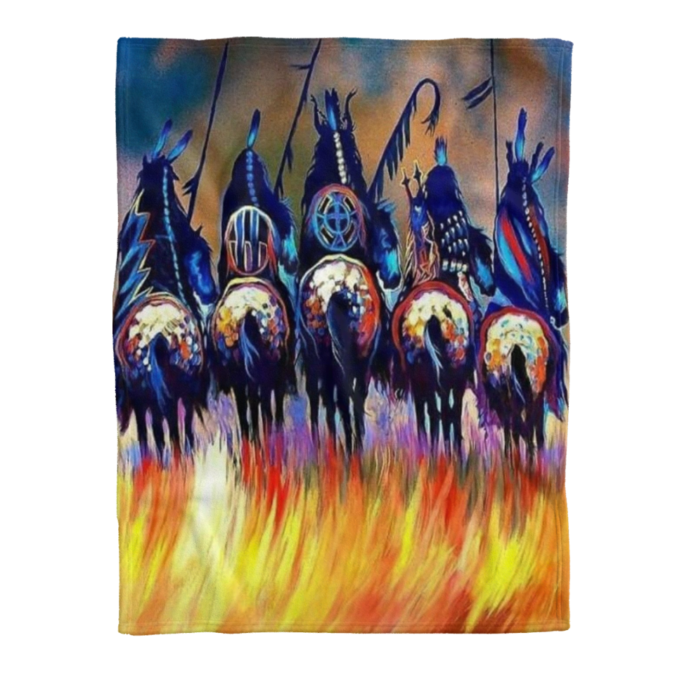 Native American Blanket, 5 Warriors Native American Fleece Blanket 1641541816030.png