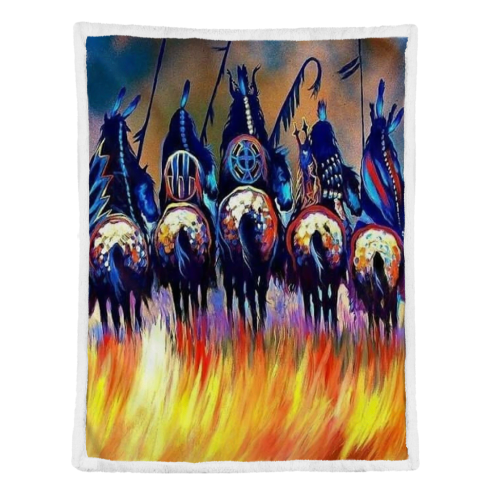 Native American Blanket, 5 Warriors Native American Fleece Blanket 1641541823830.png