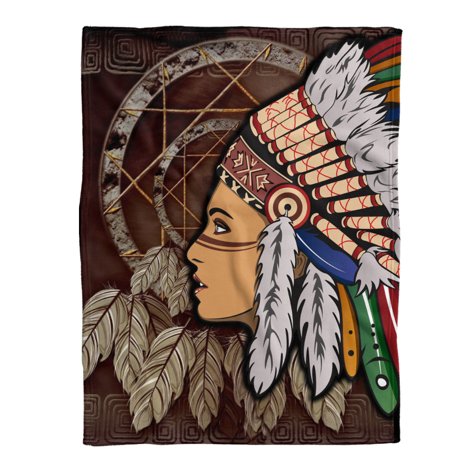 Native American Blanket - Native American Girls With Dreamcatcher Fleece Blanket 1641542228570.png