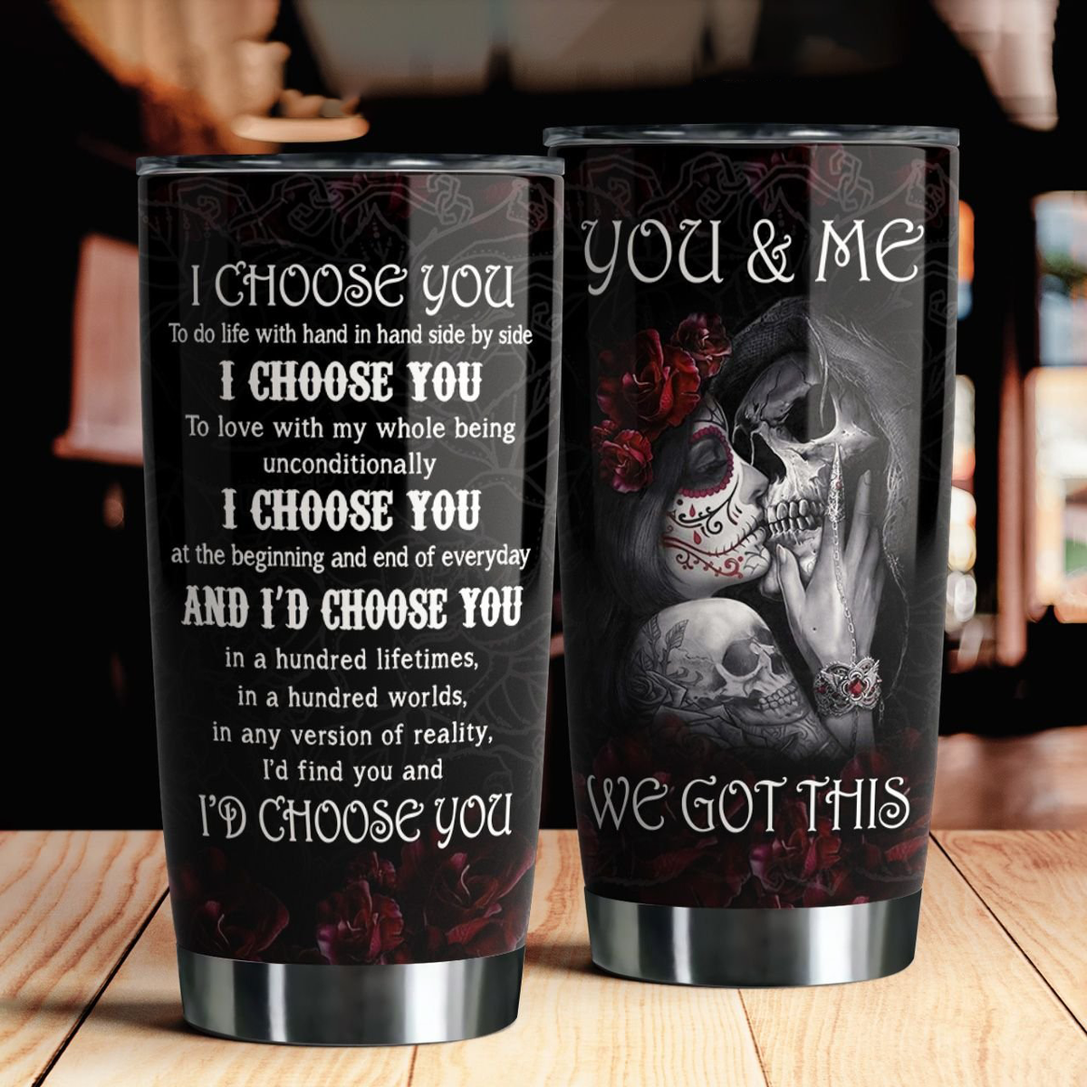 Gift For Couple Tumbler, Skull Couple You & Me We Got This 1642129913470.png