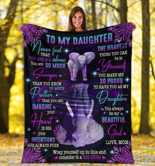 Elephant To My Daughter Never Feel That You Are All Alone Purple Mandala Blanket Gift For Daughter From Mom Birthday Gift Home Decor Bedding Couch Sofa Soft 1643341680608.jpg