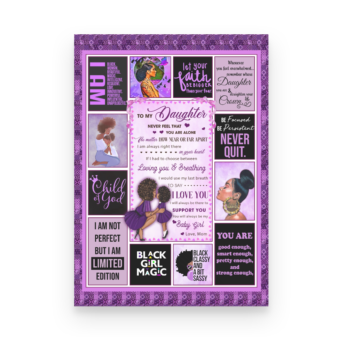 To My Daughter Never Feel That You Are Alone, Love Mom, Black Woman, Purple Version Canvas 1645762453556.jpg