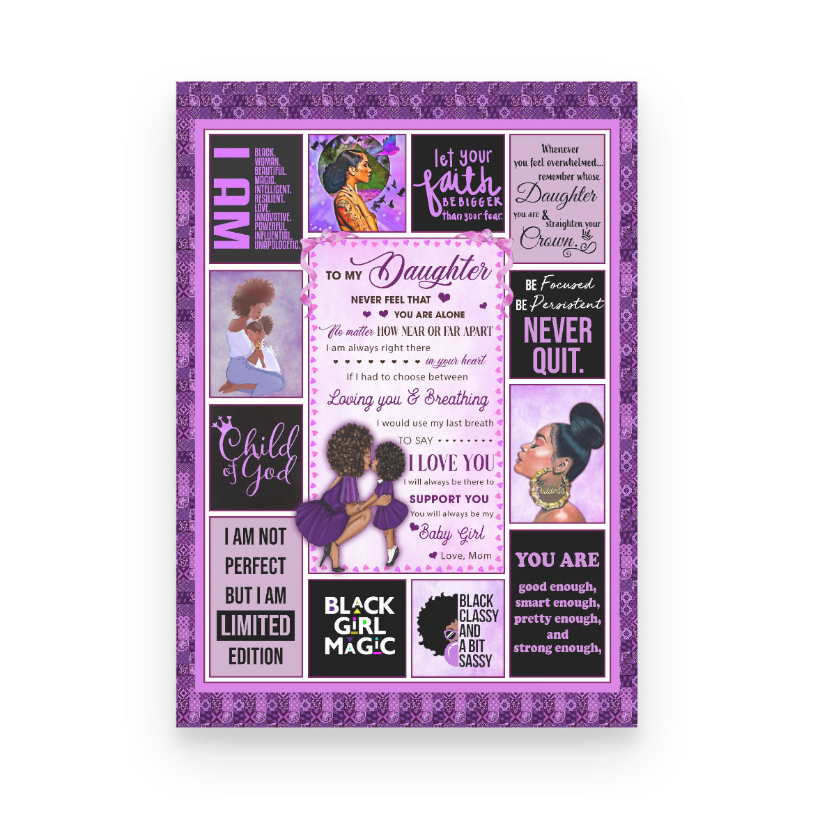 To My Daughter Never Feel That You Are Alone, Love Mom, Black Woman, Purple Version Canvas 1645762453556.jpg