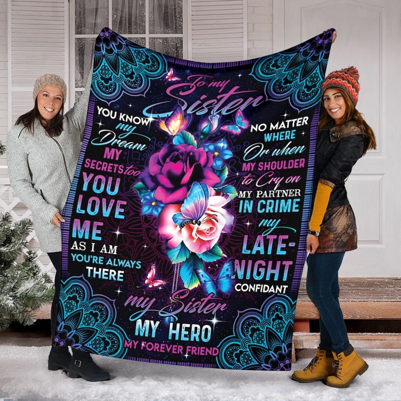 To My Sister My Hero My Forever Friend Purple Rose Mandala Blanket Gift For Sister Home Decor Bedding Couch Sofa Soft And Comfy Cozy 1646127621430.jpg