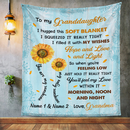 Personalized Sunflower To My Granddaughter I Hugged This Soft Blue Blanket Gift For Granddaughter From Grandma Birthday Gift Home Decor Bedding Couch Sofa Soft And Comfy Cozy 1646297792462.jpg