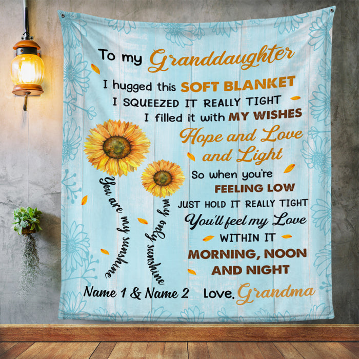 Personalized Sunflower To My Granddaughter I Hugged This Soft Blue Blanket Gift For Granddaughter From Grandma Birthday Gift Home Decor Bedding Couch Sofa Soft And Comfy Cozy 1646297792462.jpg