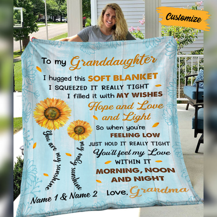 Personalized Sunflower To My Granddaughter I Hugged This Soft Blue Blanket Gift For Granddaughter From Grandma Birthday Gift Home Decor Bedding Couch Sofa Soft And Comfy Cozy 1646297793259.jpg