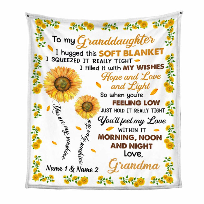 Personalized Sunflower To My Granddaughter I Hugged This Soft White And Yellow Blanket Gift For Granddaughter From Grandma Birthday Gift Home Decor Bedding Couch Sofa Soft And Comfy Cozy 1646297967500.jpg