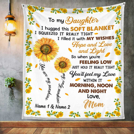 Personalized Sunflower To My Granddaughter I Hugged This Soft White And Yellow Blanket Gift For Granddaughter From Grandma Birthday Gift Home Decor Bedding Couch Sofa Soft And Comfy Cozy 1646297967541.jpg