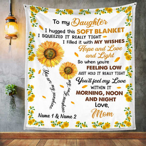 Personalized Sunflower To My Granddaughter I Hugged This Soft White And Yellow Blanket Gift For Granddaughter From Grandma Birthday Gift Home Decor Bedding Couch Sofa Soft And Comfy Cozy 1646297967541.jpg