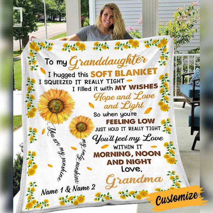 Personalized Sunflower To My Granddaughter I Hugged This Soft White And Yellow Blanket Gift For Granddaughter From Grandma Birthday Gift Home Decor Bedding Couch Sofa Soft And Comfy Cozy 1646297967767.jpg