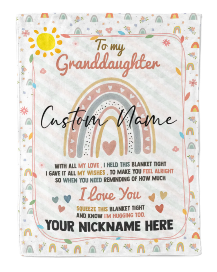 To My Granddaughter Personalized Rainbow Name With All My Love I Held This Blanket Tight Gift For Granddaughter/baby Girl/toddler/teen Home Decor Bedding Couch Sofa Soft And Comfy Cozy 1646969852182.png