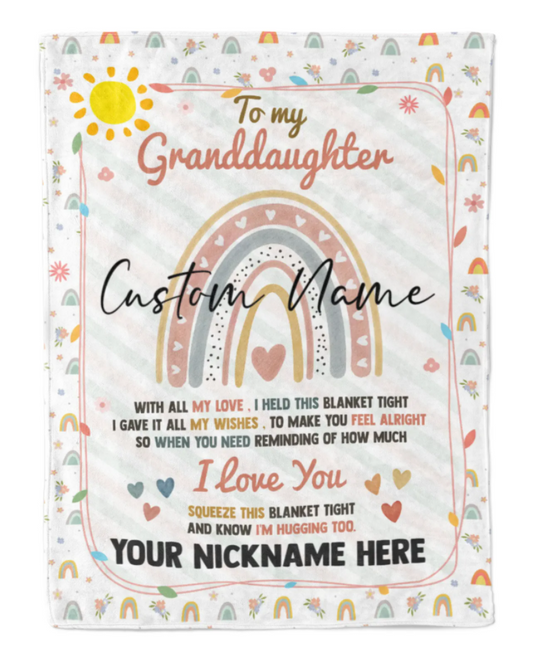 To My Granddaughter Personalized Rainbow Name With All My Love I Held This Blanket Tight Gift For Granddaughter/baby Girl/toddler/teen Home Decor Bedding Couch Sofa Soft And Comfy Cozy 1646969852182.png