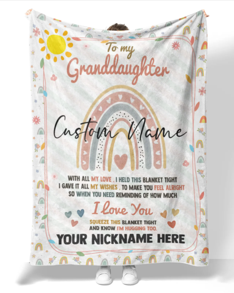 To My Granddaughter Personalized Rainbow Name With All My Love I Held This Blanket Tight Gift For Granddaughter/baby Girl/toddler/teen Home Decor Bedding Couch Sofa Soft And Comfy Cozy 1646969852401.png