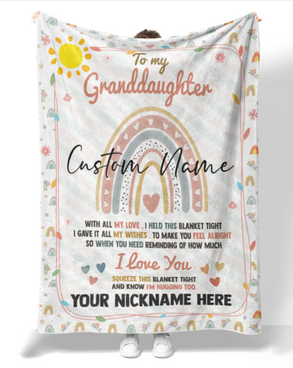 To My Granddaughter Personalized Rainbow Name With All My Love I Held This Blanket Tight Gift For Granddaughter/baby Girl/toddler/teen Home Decor Bedding Couch Sofa Soft And Comfy Cozy 1646969852401.png