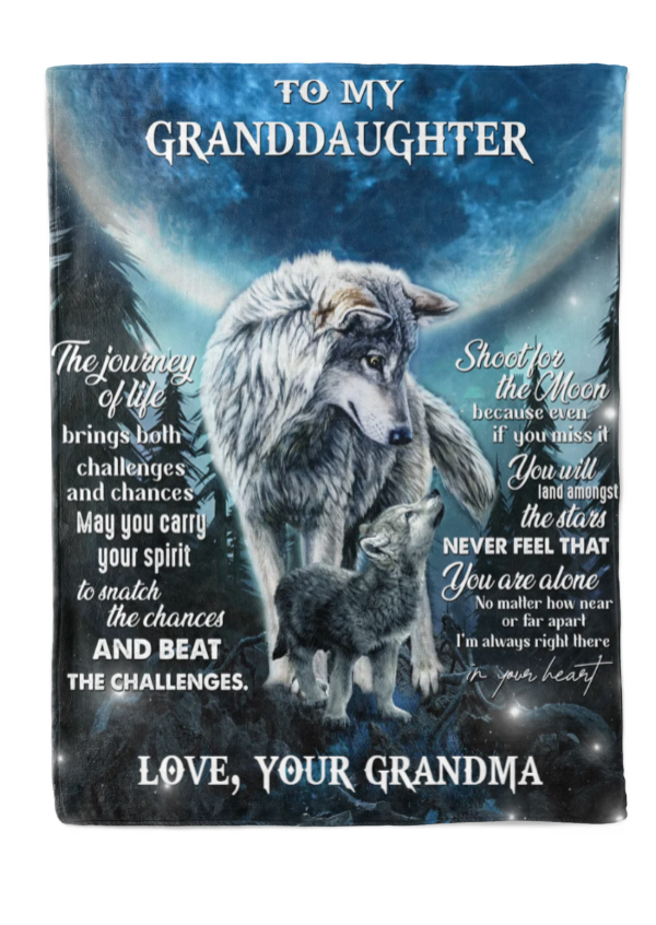 To My Granddaughter Never Feel That You Are Alone Wolf Forest Moon Blanket Gift For Granddaughter From Grandma Birthday Gift Home Decor Bedding Couch Sofa Soft And Comfy Cozy 1646971618086.png