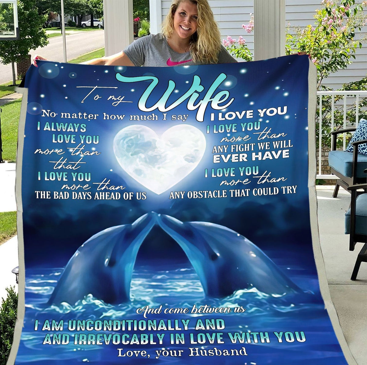 To My Wife Personalized Blankets Name-birthday Valentine Day Gift For Wife-no Matter Ho Much I Say I Love You Dolphin Moon 1647595594877.jpg