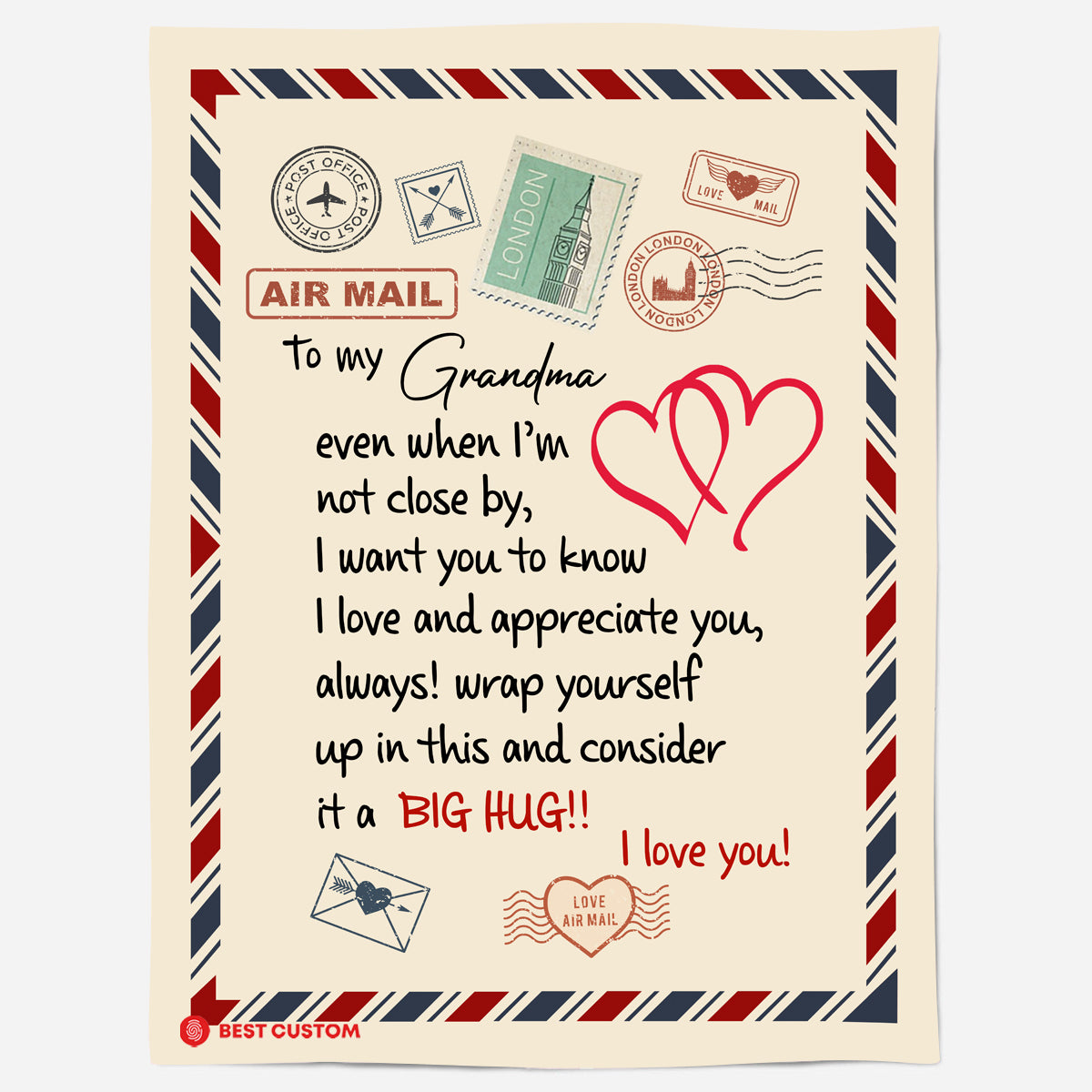 To My Grandma Even When I Close By Blanket Gift From Granddaughter Grandson Birthday Gift Home Decor Bedding Couch Sofa Soft And Comfy Cozy (Air Mail Letter) 1647917610216.jpg