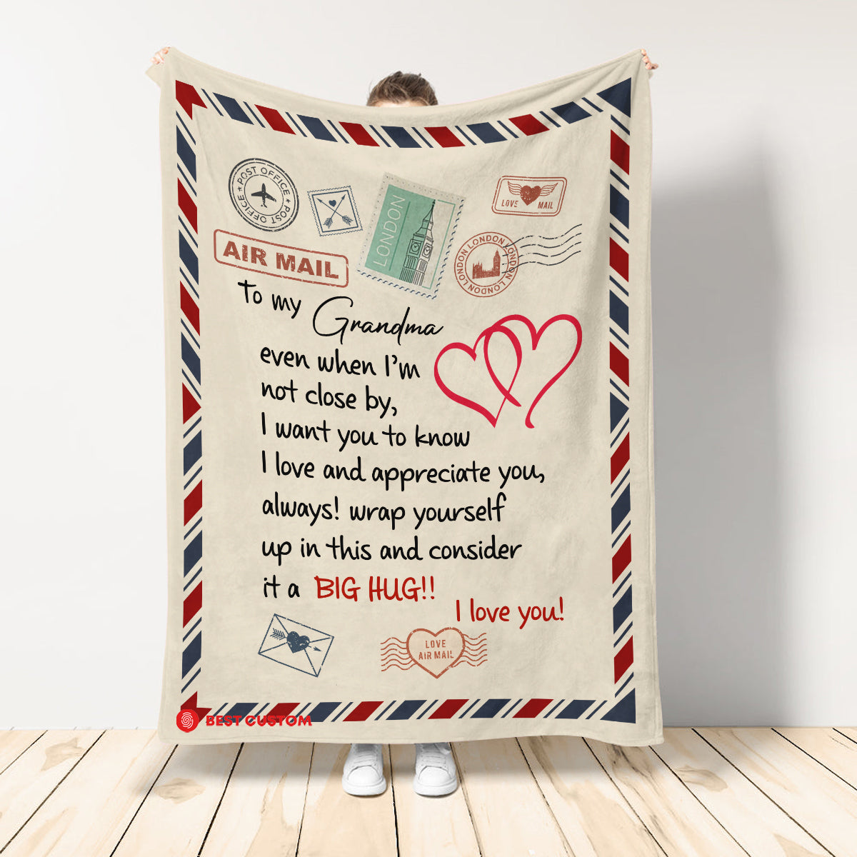 To My Grandma Even When I Close By Blanket Gift From Granddaughter Grandson Birthday Gift Home Decor Bedding Couch Sofa Soft And Comfy Cozy (Air Mail Letter) 1647917610270.jpg