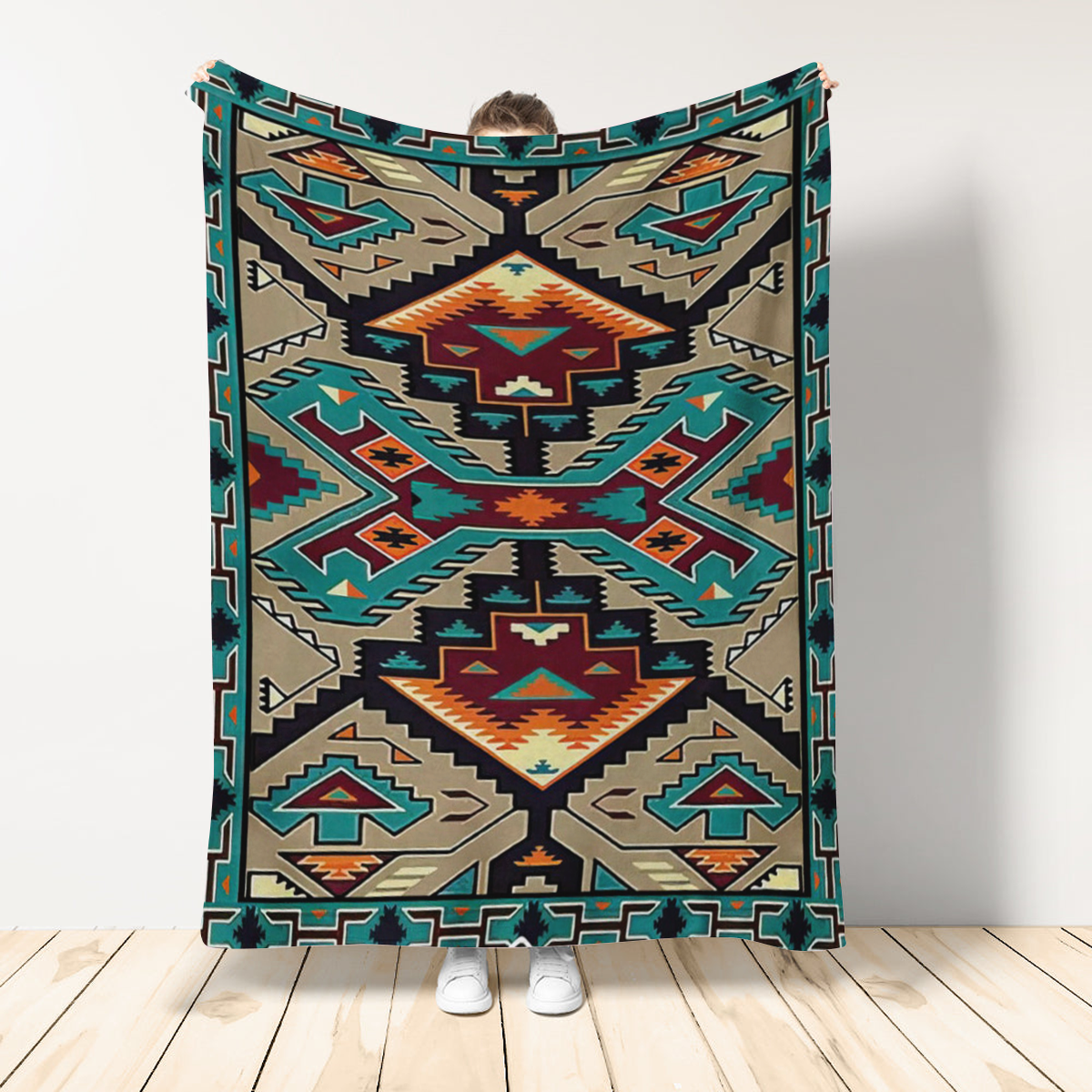 Colorful Native American Pattern Fleece Blanket Gift For Nativer Lover, For Friend Family Him Her Home Decor Bedding Couch Sofa Soft And Comfy Cozy 1648193408177.png
