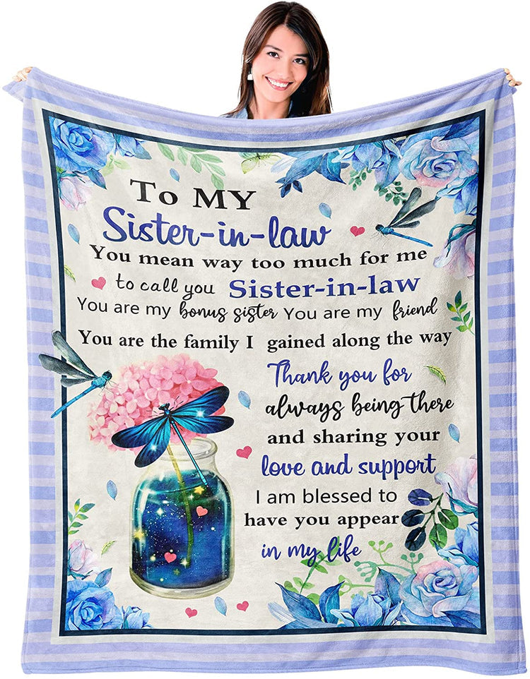 To My Sister in Law You Mean Way Too Much For Me Dragonfly Blanket Gift For Sister in Law Birthday Gift Home Decor Bedding Couch Sofa Soft And Comfy Cozy 1648267259589.jpg